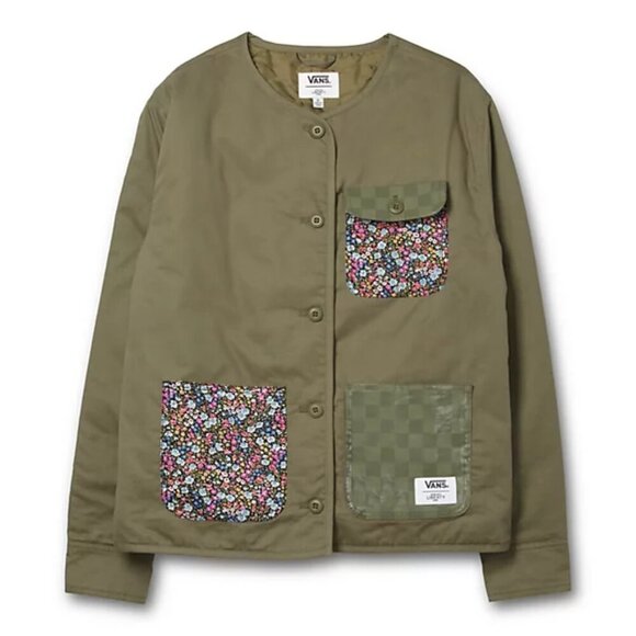 Vans Liberty of London Women's Army Green Jacket with Floral Accents sz xs - Picture 5 of 7